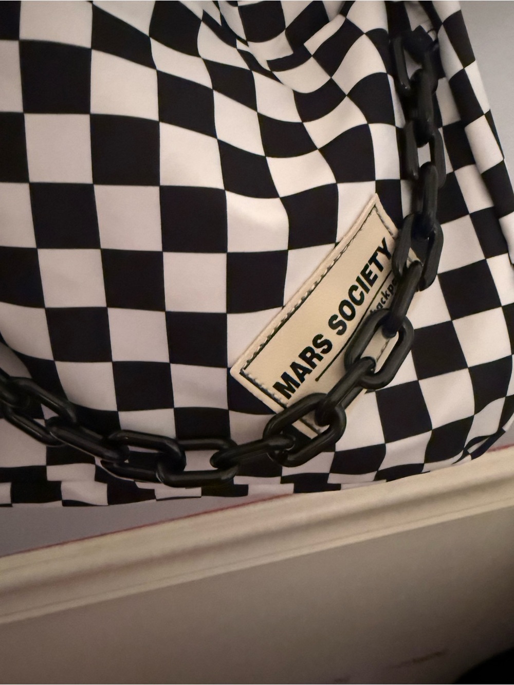 Society Black & White Checker Shoulder Bag with Chain - Picture 3 of 8